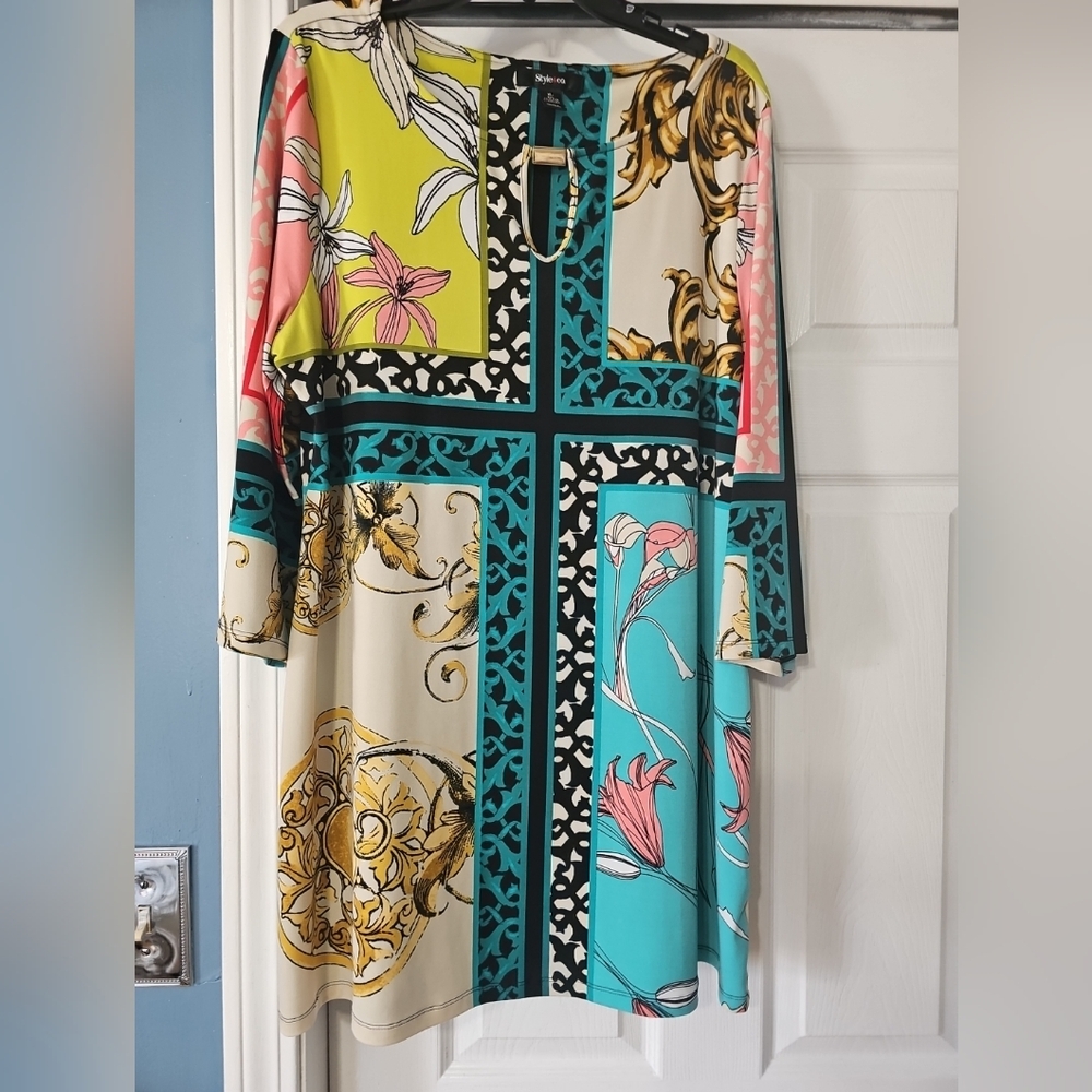 Colorful  Style & Co. Floral and Geometric Tunic Dress